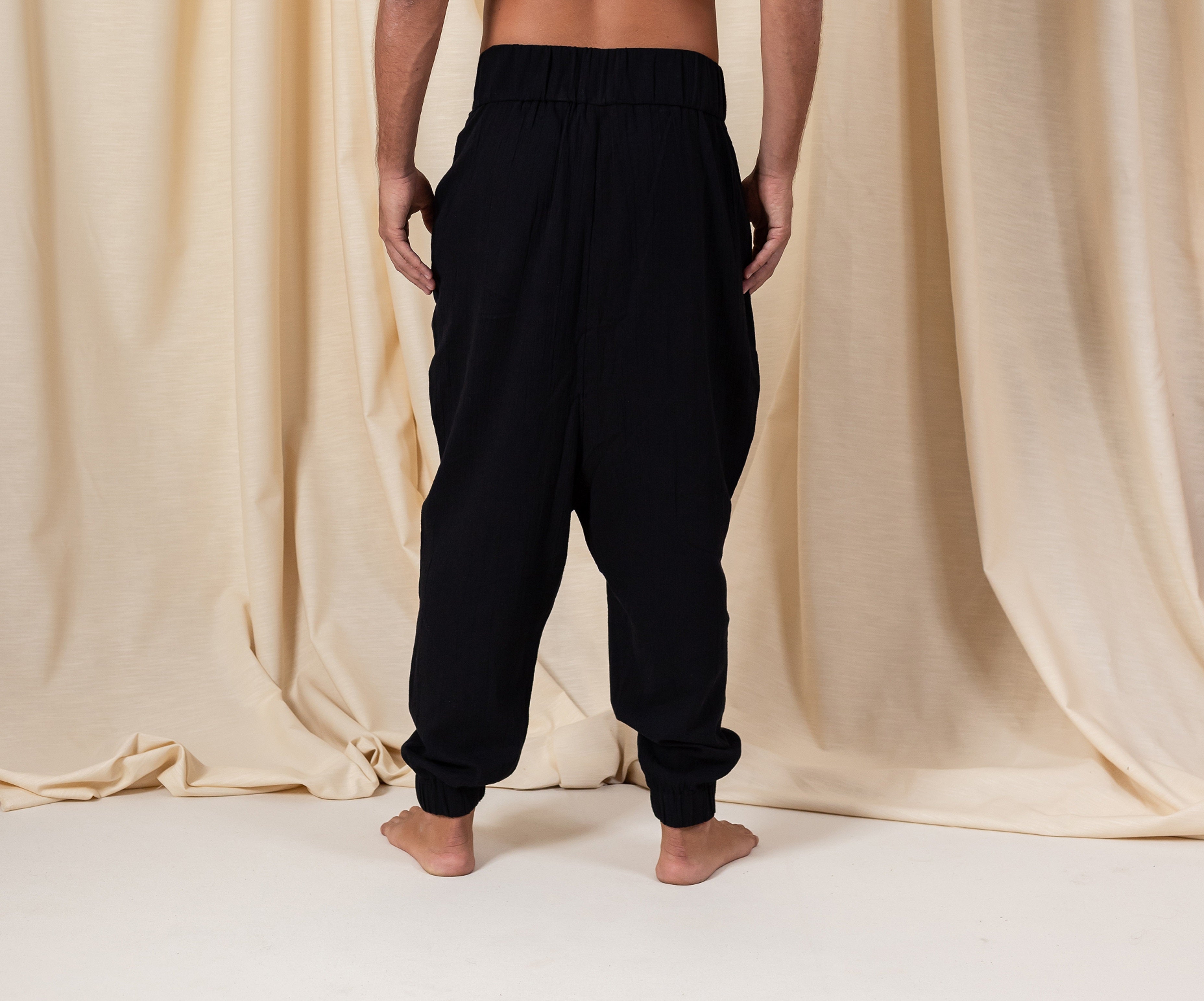 Black Bohemian Linen Button Pants