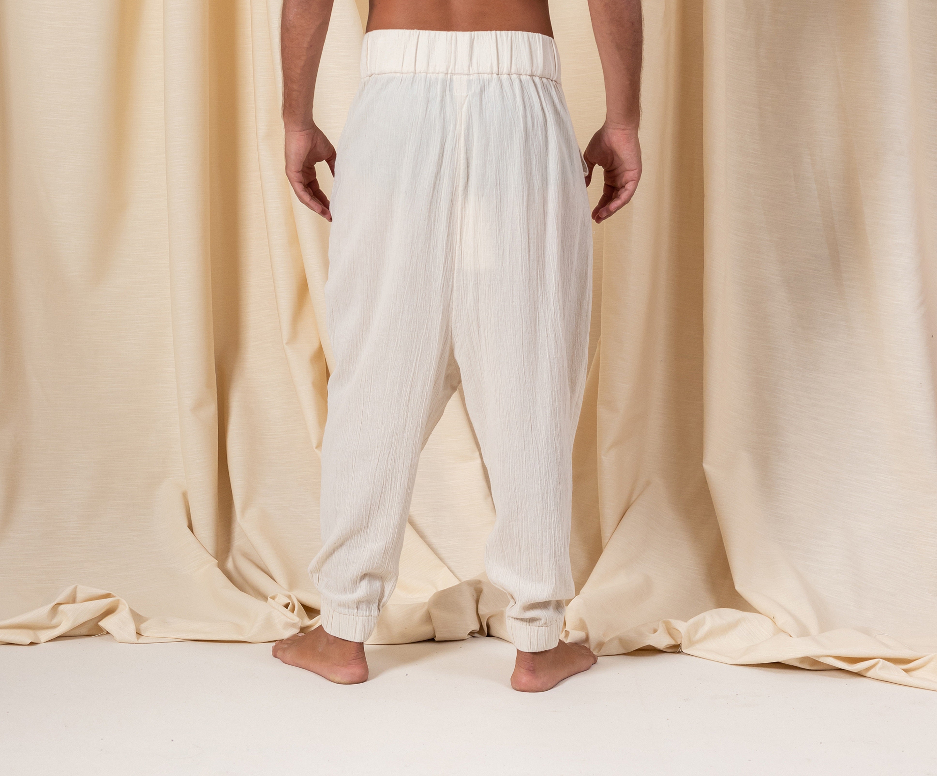 Ecru Bohemian Linen Button Pants