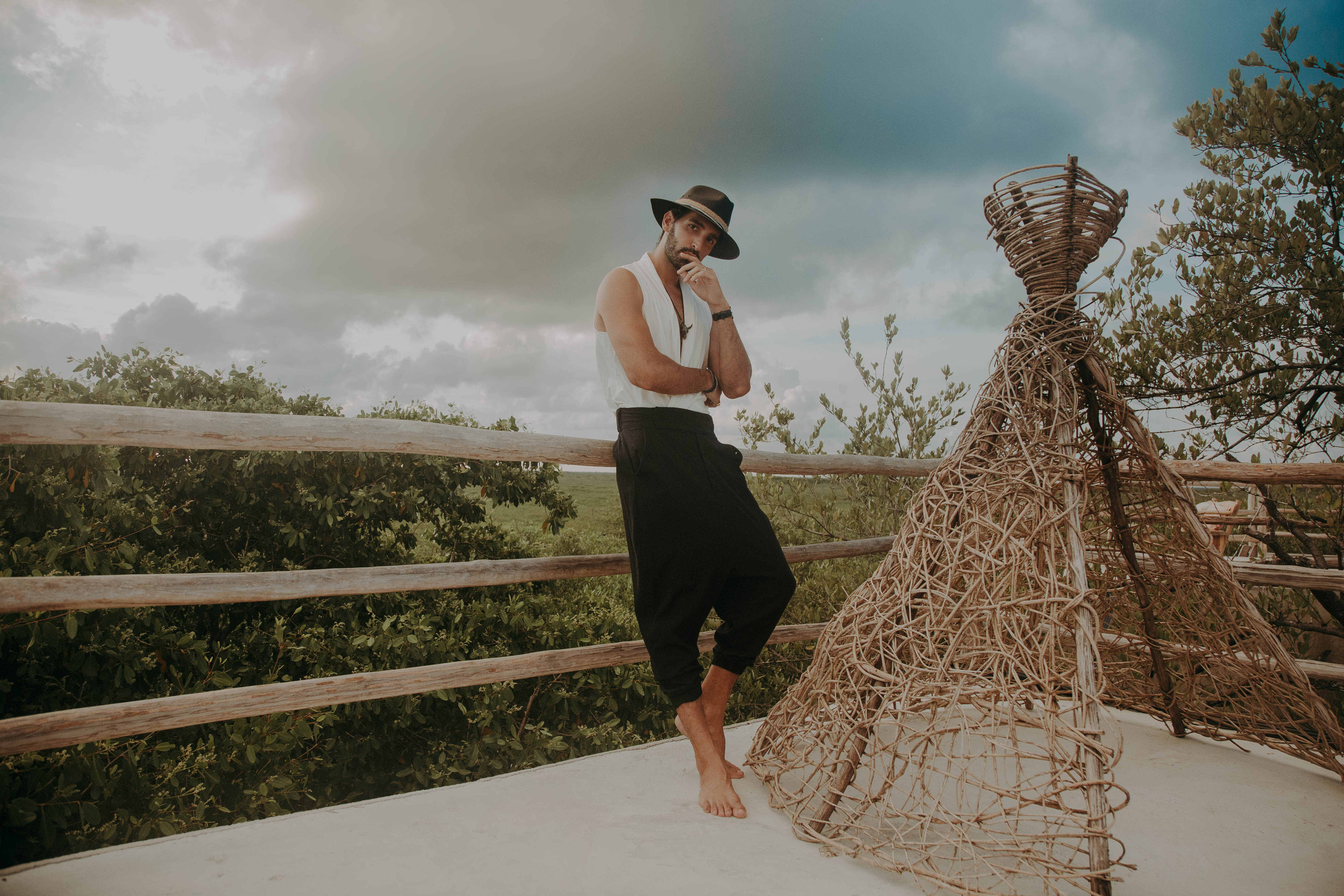 Black Bohemian Linen Button Pants