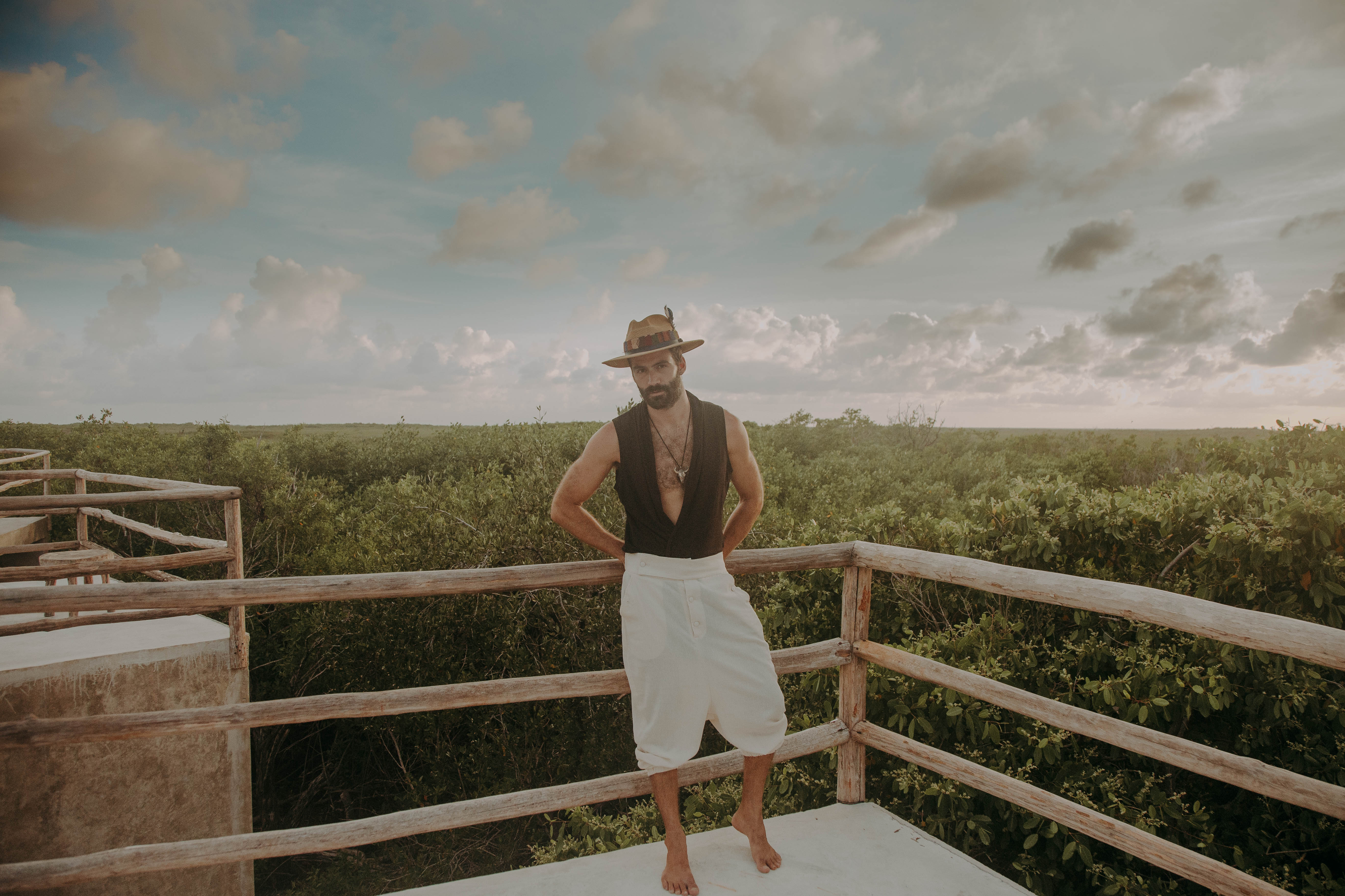 Ecru Bohemian Linen Button Pants