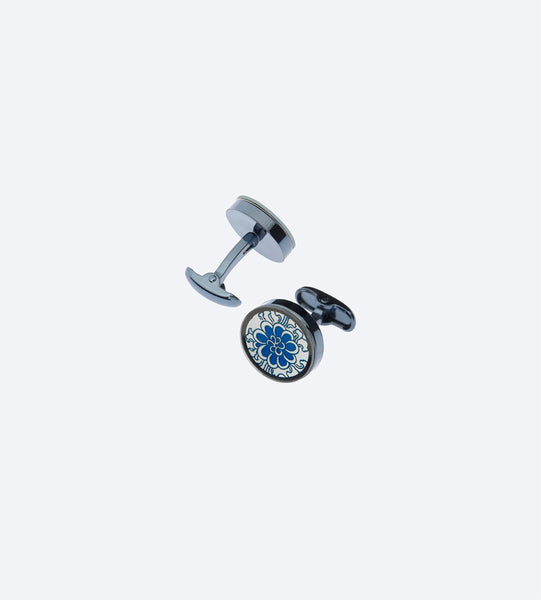 Blue Round Floral Cufflink