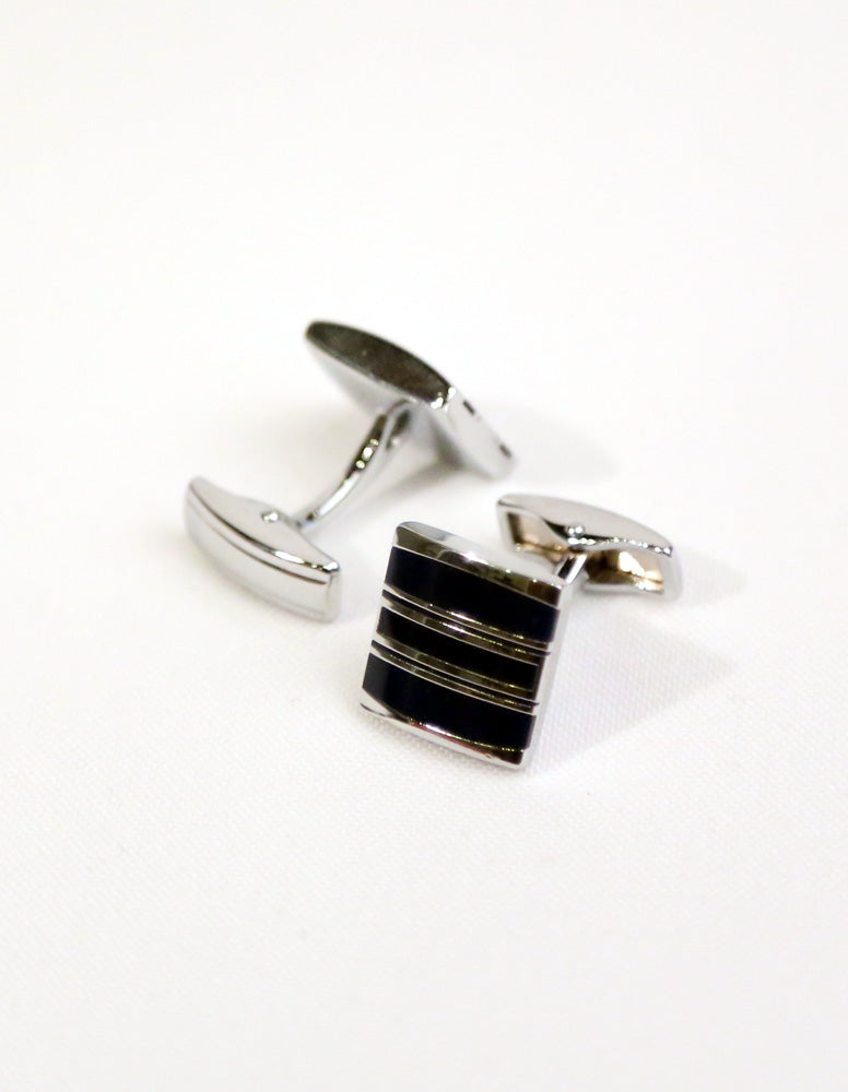 Black Silver Striped Cufflink