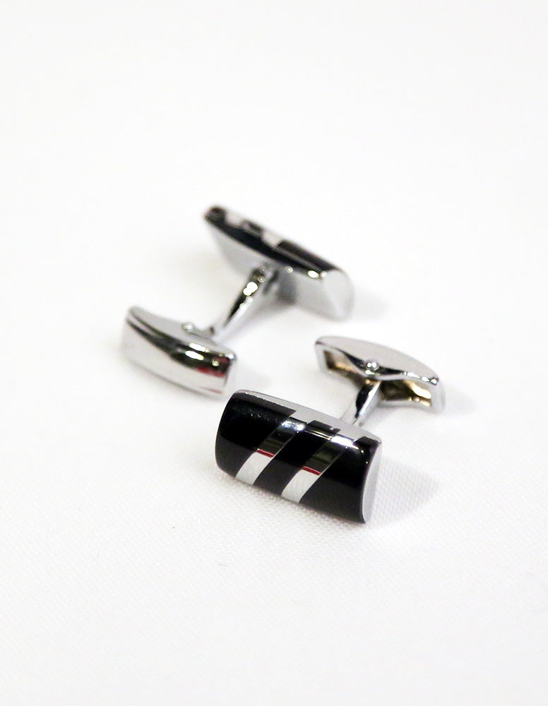 Black Silver Stripe Cufflink