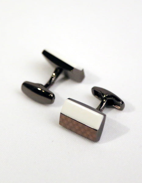 Brown White Rectangle Cufflink