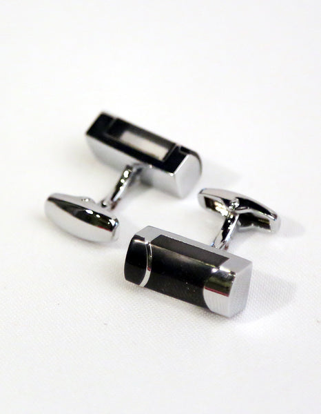 Silver Black Rectangle Cufflink