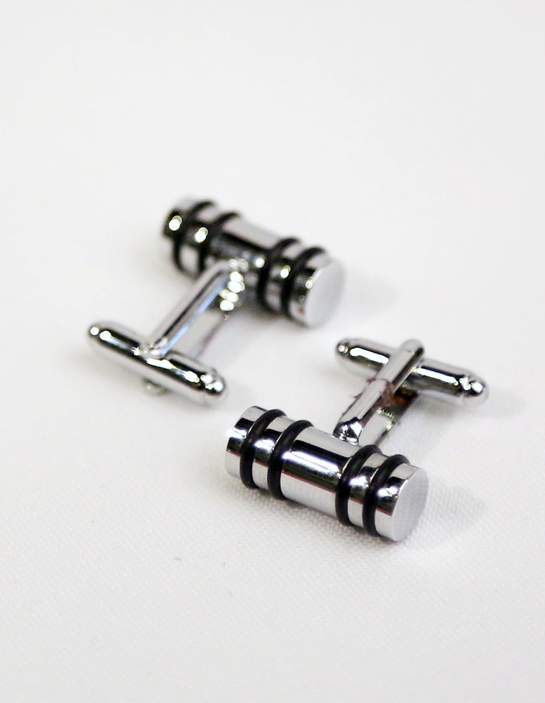 Black Silver Cylinder Cufflink