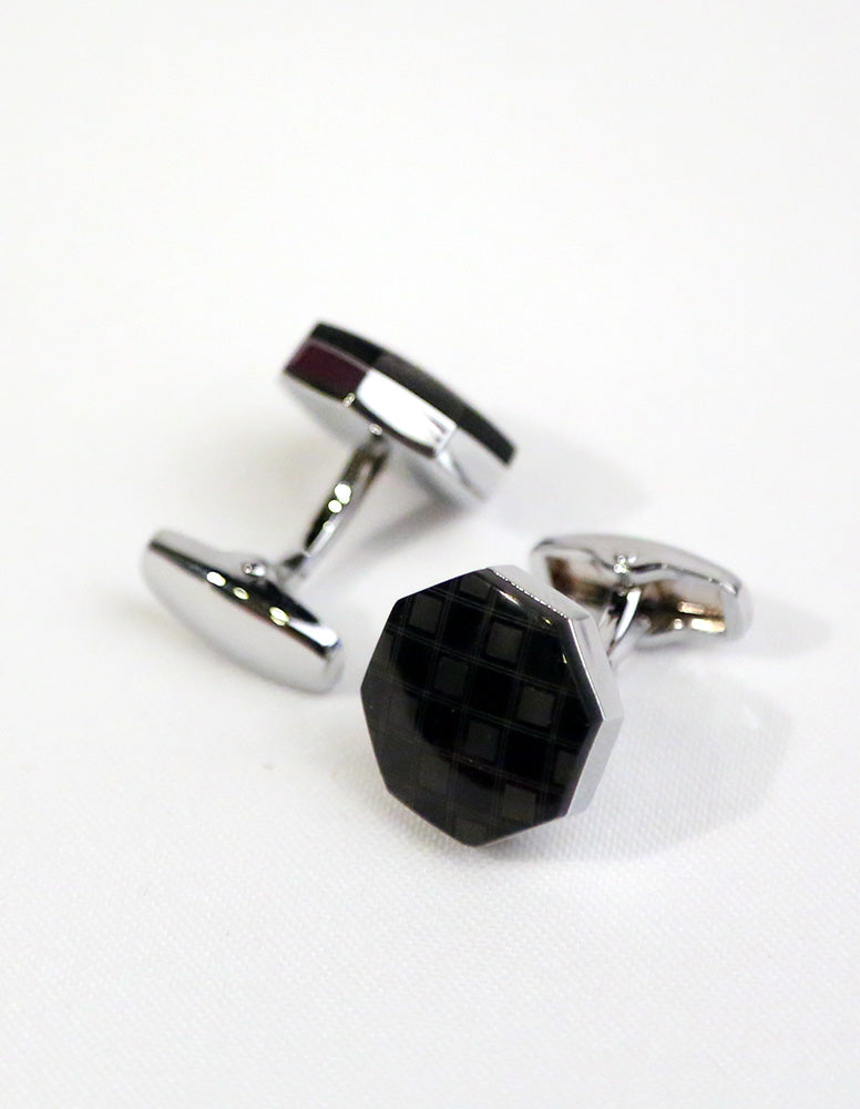 Black Silver Octagonal Cufflink