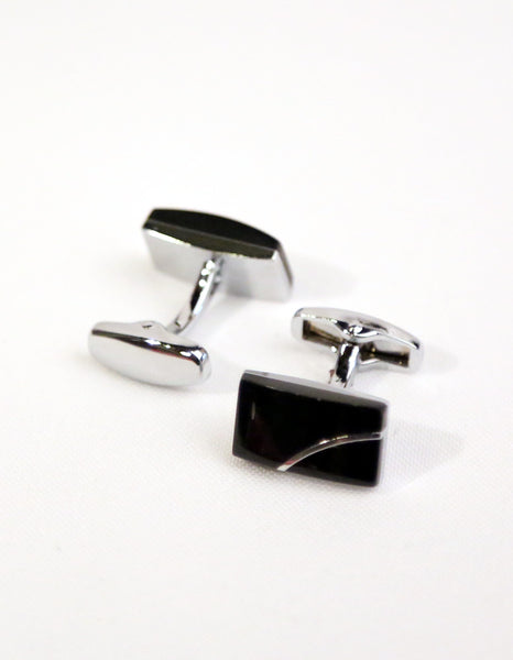 Black Silver Rectangle Cufflink