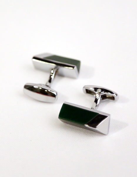 Green Silver Triangle Cufflink