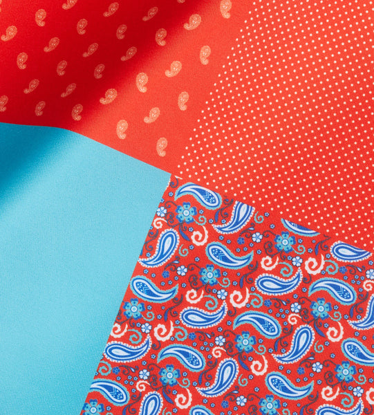 Red-Teal blue Paisley Pocket Square