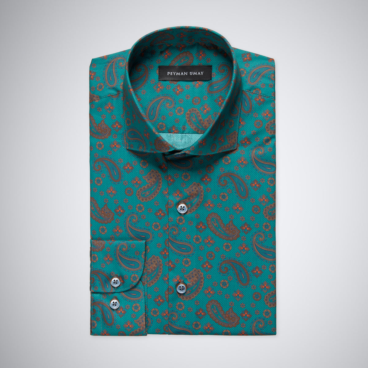 Green Paisley Cotton Men's Shirt Peyman Umay Green Paisley Cotton Men's Shirt Peyman Umay