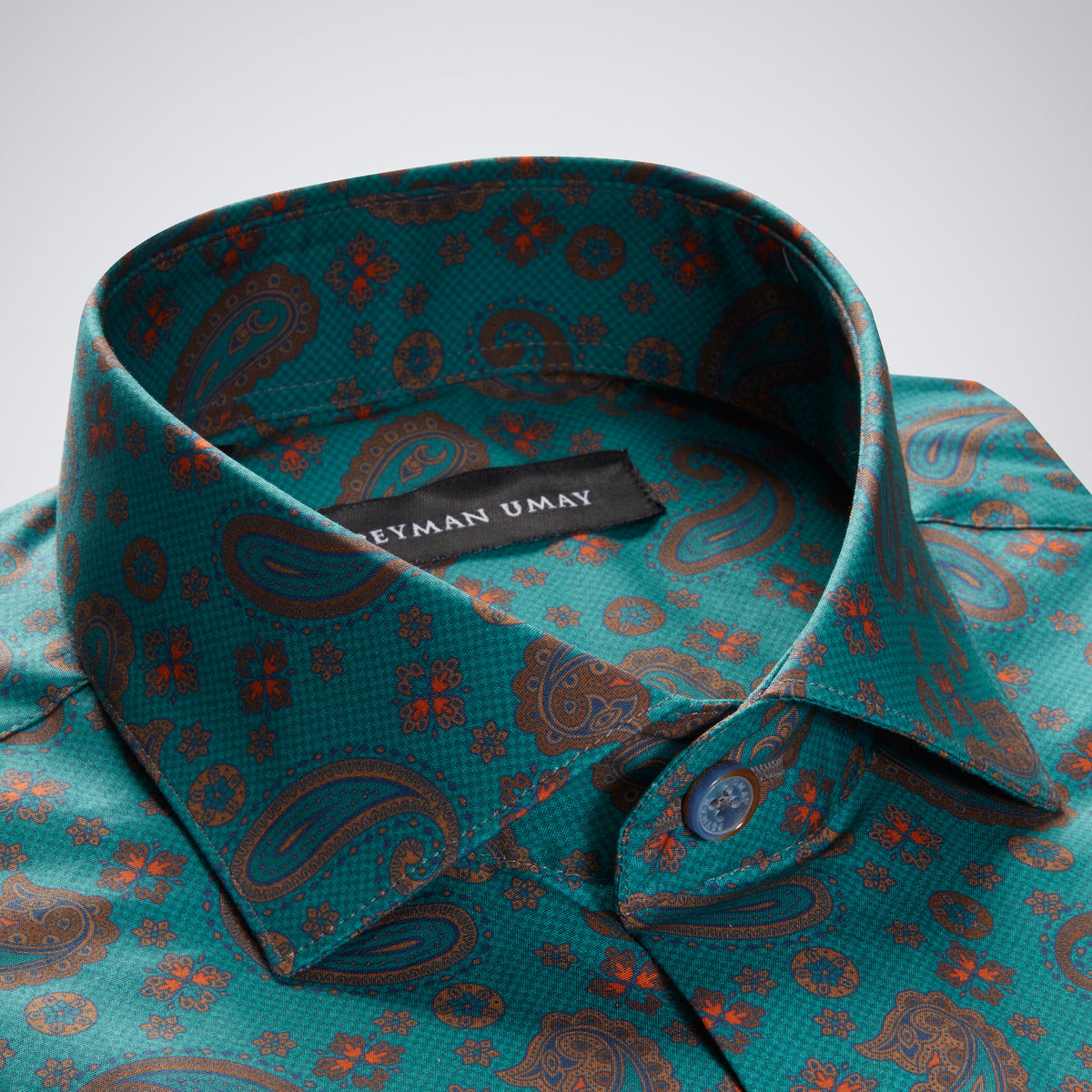 Green Paisley Cotton Men's Shirt Peyman Umay Green Paisley Cotton Men's Shirt Peyman Umay