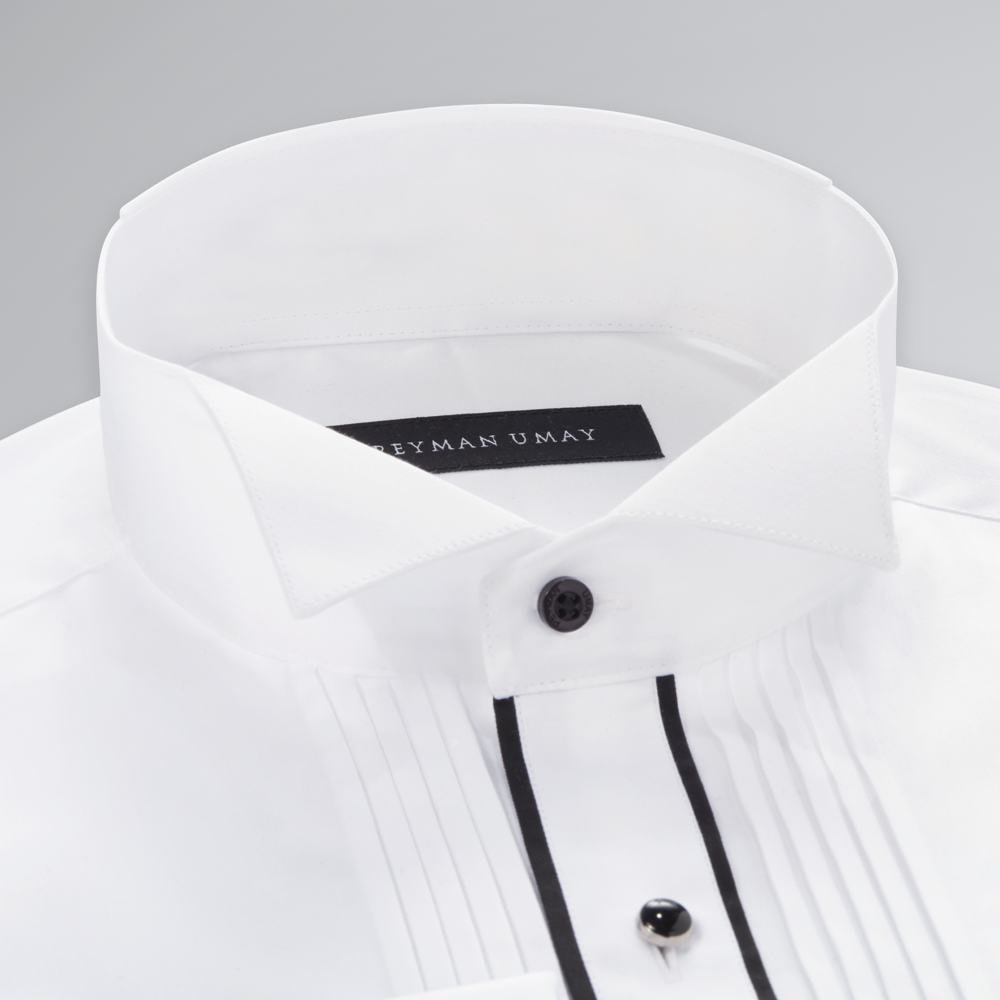 White Black Pleated Tuxedo Shirt