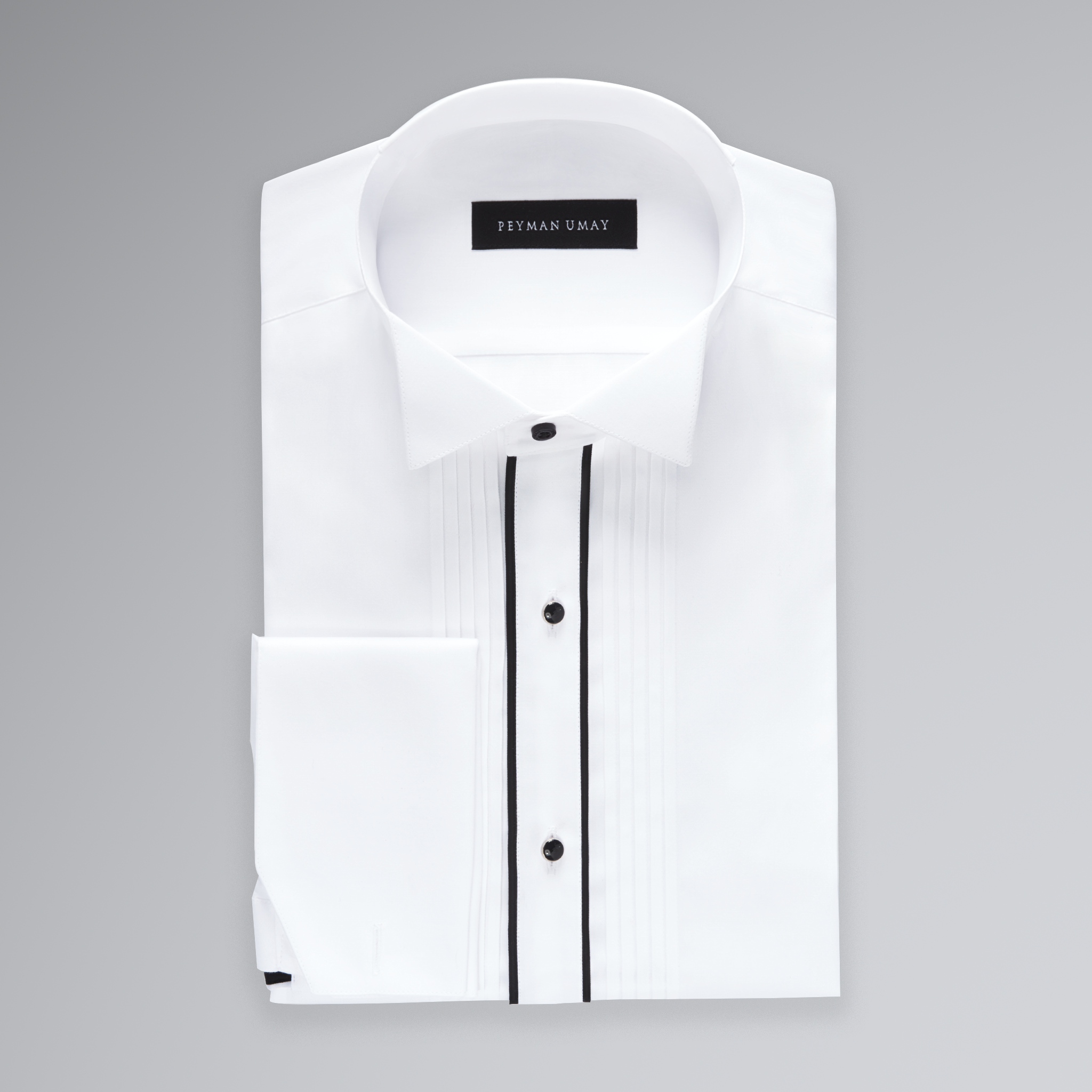 White Black Pleated Tuxedo Shirt