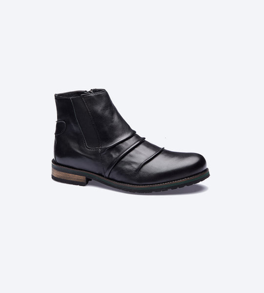 Black Pleated Leather Boots