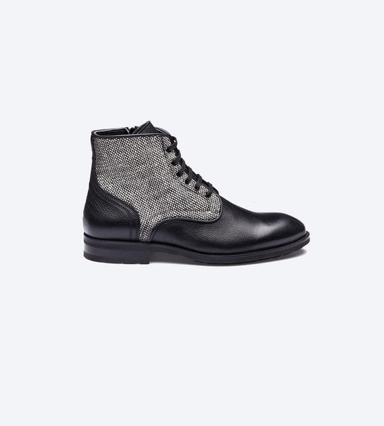 Black Leather Twill Boots