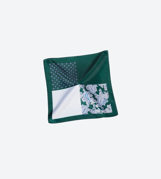 Green-White Paisley Pocket Square