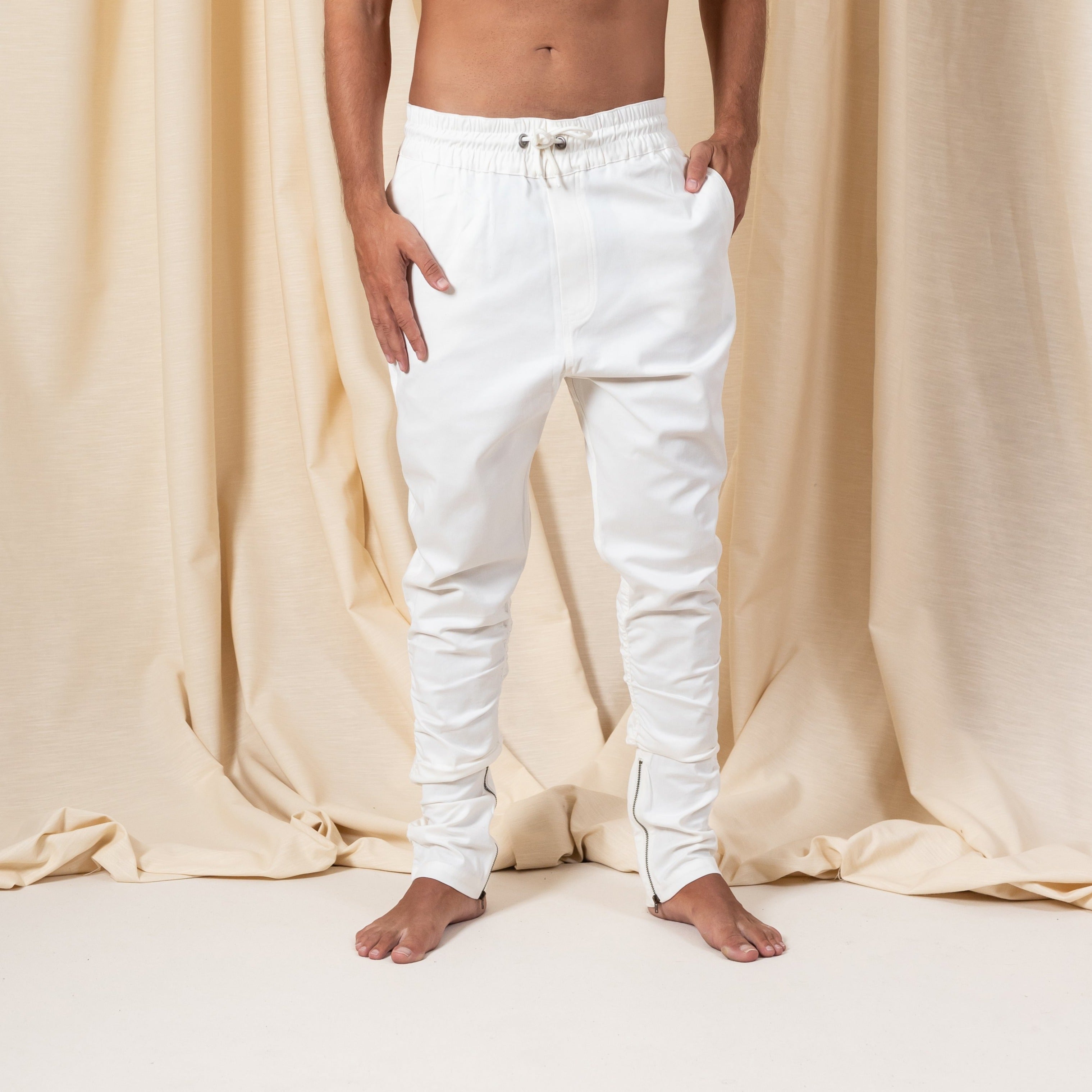 Bohemian White Cotton Zipper Pants