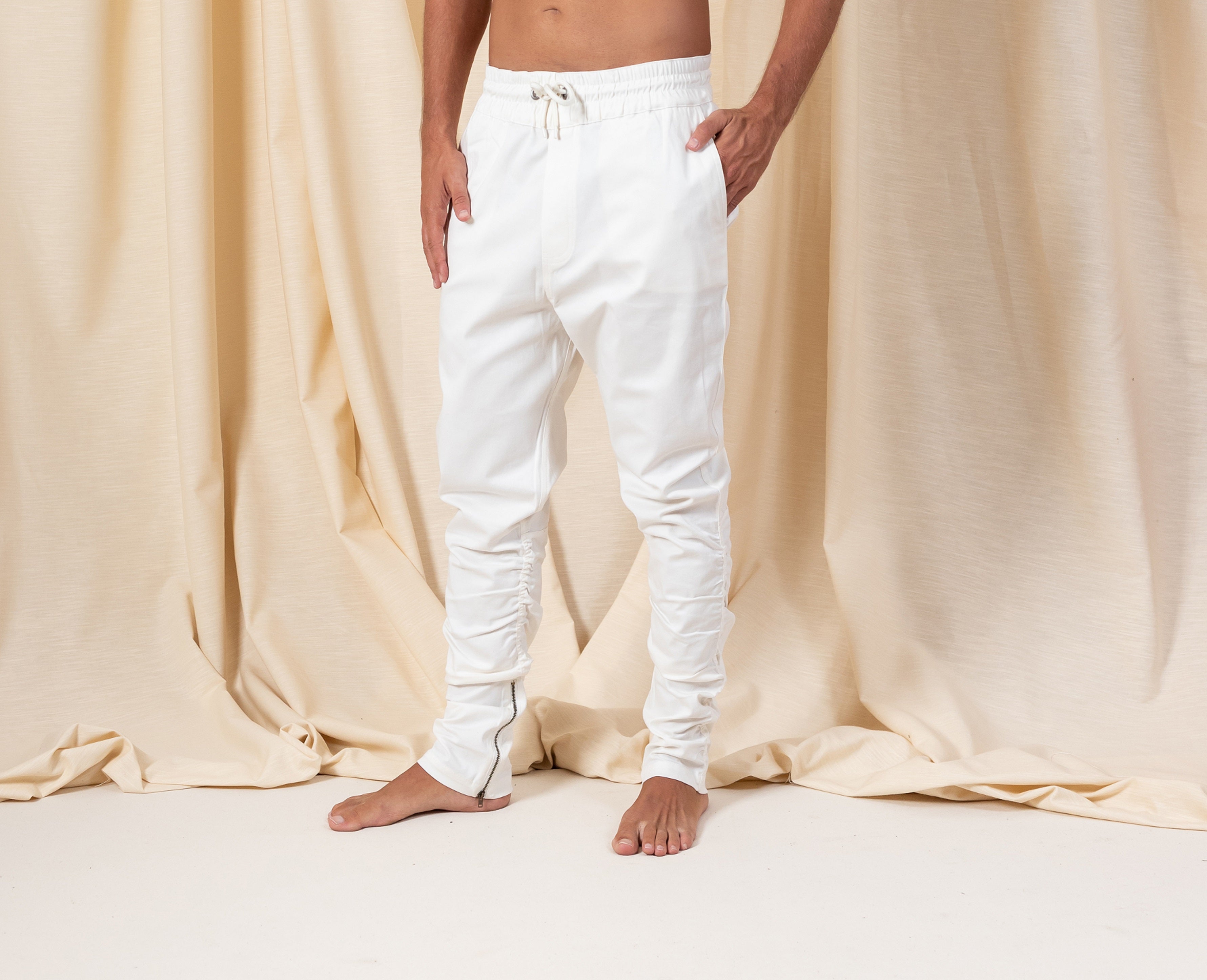 Bohemian White Cotton Zipper Pants