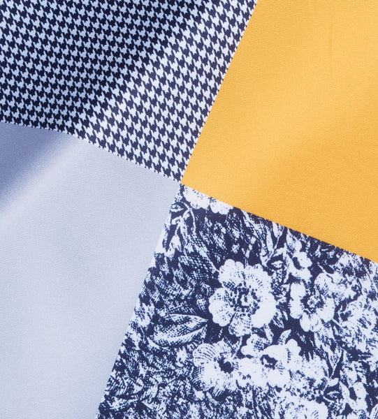 Yellow-Navy Floral Pocket Square