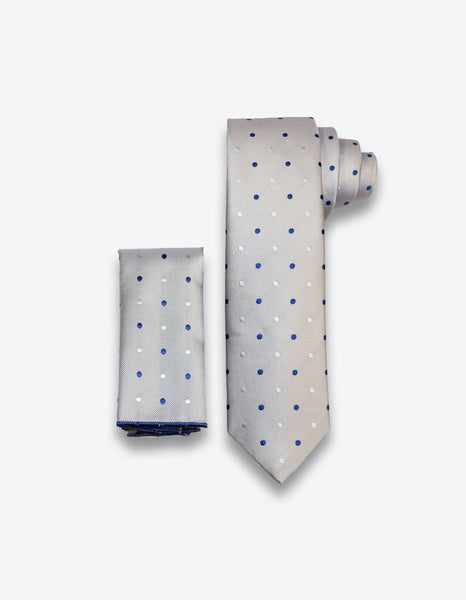 Silver-Blue Polka Dot Tie