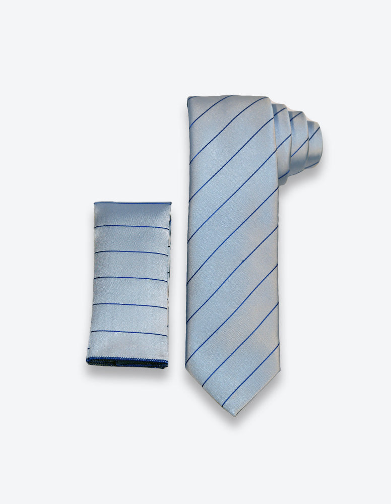 Gray-Dark Blue Striped Tie