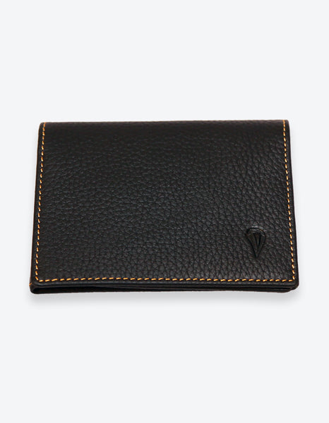 Black Leather Wallet with Orange Interior