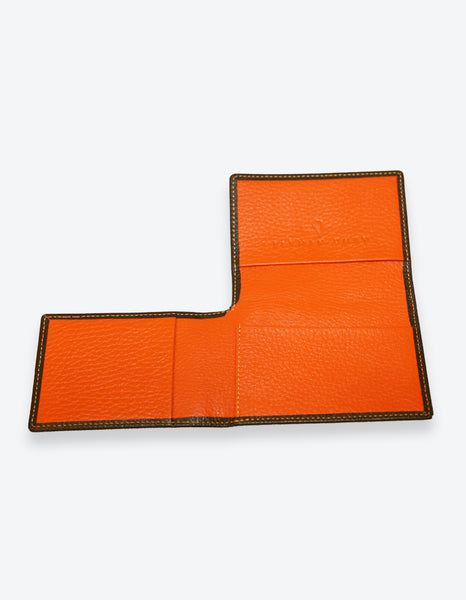 Brown Leather Wallet with Orange Interior